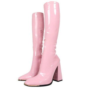 Patent Leather Block Heel Boots - EU36 (US6.0) / Pink