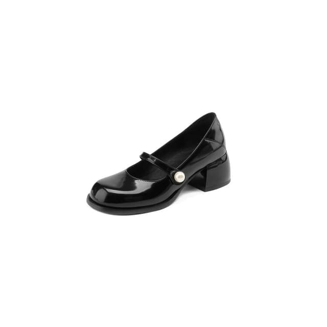 Patent Leather Block Heel Mary Jane Pumps - Black / 33