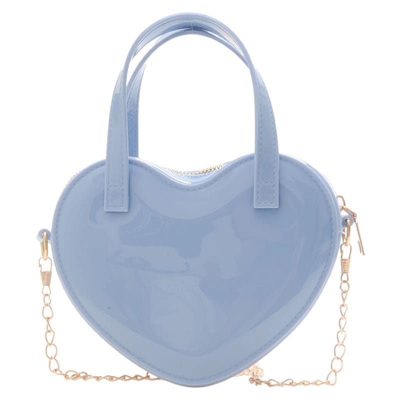 Patent Leather Heart Handbag K19588 - Standart / Baby Blue