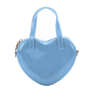 Patent Leather Heart Handbag - Standart / Baby Blue