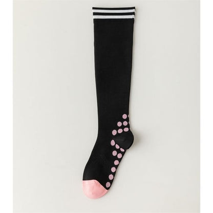 Patterned Knee High Socks - Black & Pink / One Size