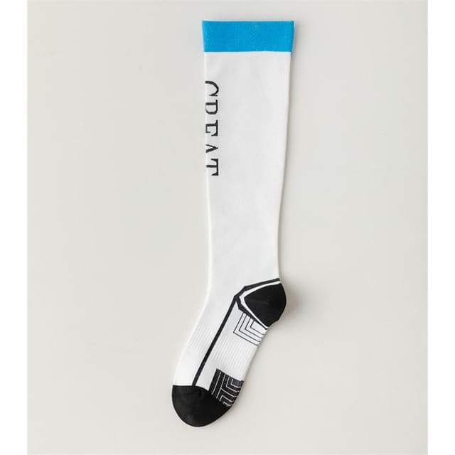 Patterned Knee High Socks - White & Blue / One Size