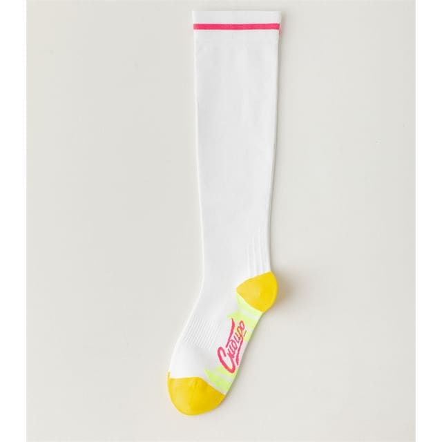 Patterned Knee High Socks - White & Pink / One Size