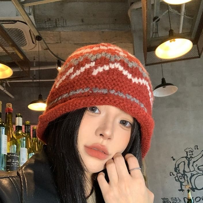 Patterned Knit Bucket Hat