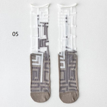 Patterned Mesh Short Socks - 05 - Gray / One Size