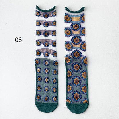 Patterned Mesh Short Socks - 08 - Green / One Size