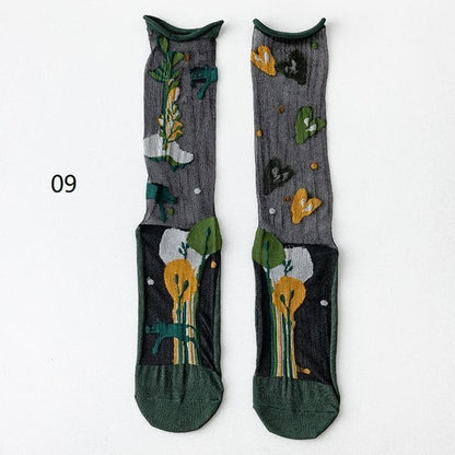 Patterned Mesh Short Socks - 09 - Green / One Size