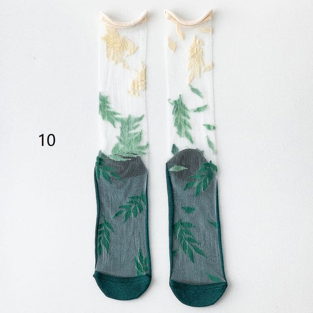 Patterned Mesh Short Socks - 10 - Green / One Size