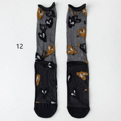 Patterned Mesh Short Socks - 12 - Black / One Size