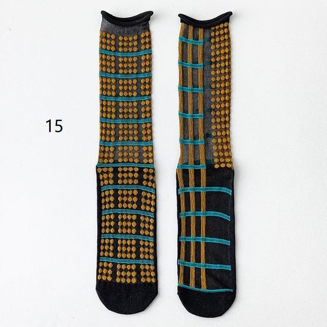 Patterned Mesh Short Socks - 15 - Black & Yellow / One Size