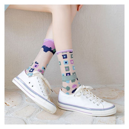 Patterned Mesh Short Socks