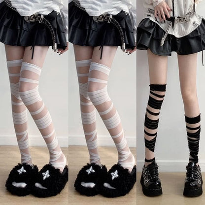 Patterned Over The Knee Socks / Set - Set of 3 Pair - White