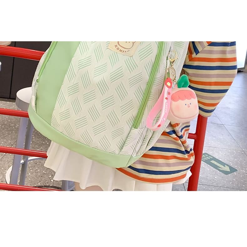 Patterned Paneled Backpack / Peach Charm / Set