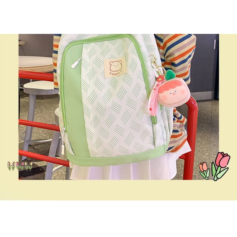 Patterned Paneled Backpack / Peach Charm / Set