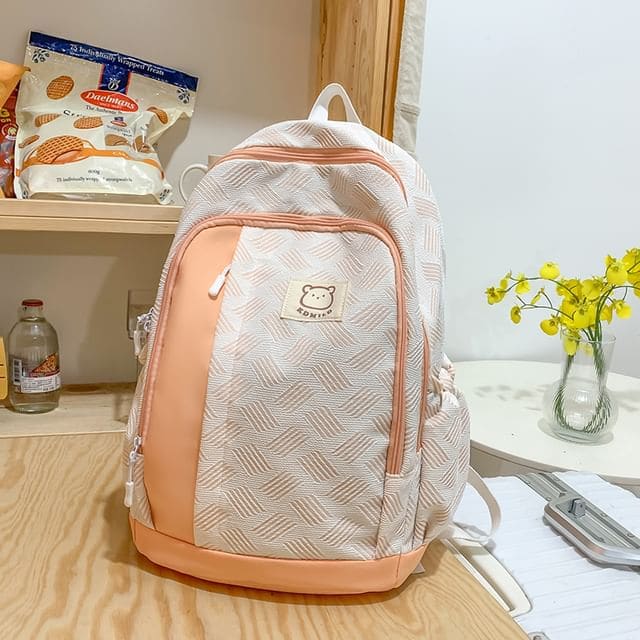 Patterned Paneled Backpack / Peach Charm / Set - Without