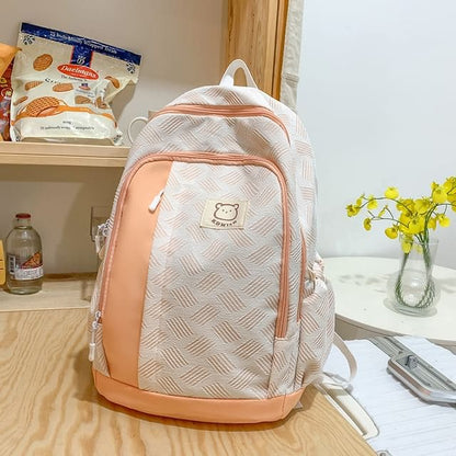 Patterned Paneled Backpack / Peach Charm / Set - Without