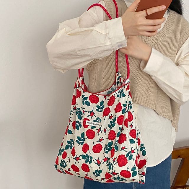 Patterned Print Tote Bag - Tote Bag Without Shoulder Strap