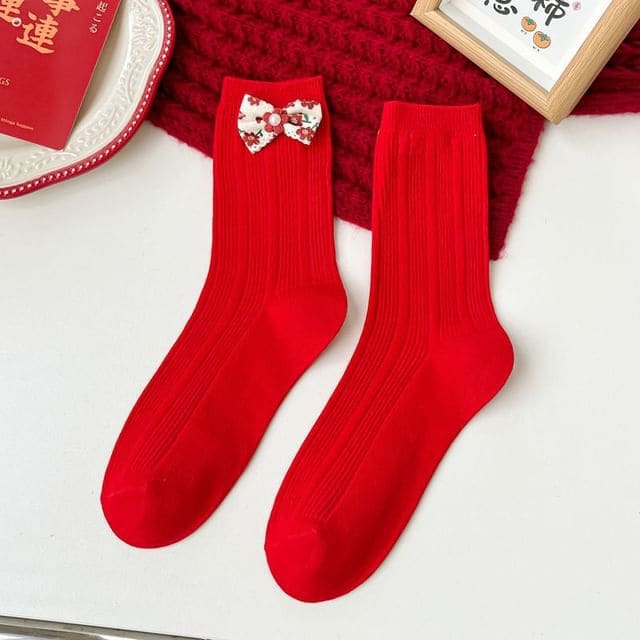 Patterned Socks - 05 - Red / One Size