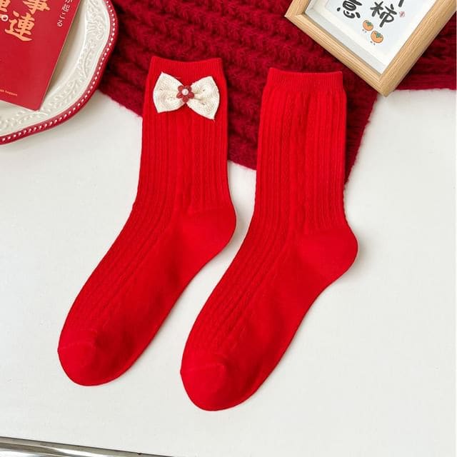 Patterned Socks - 09 - Red / One Size