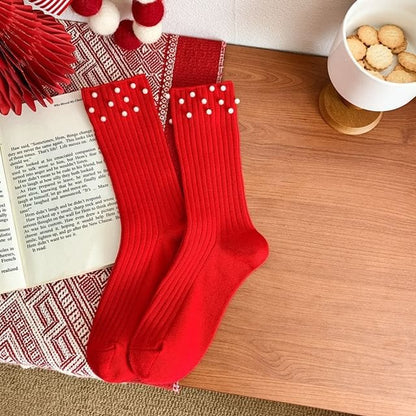 Patterned Socks - 10 - Red / One Size