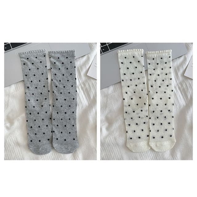 Patterned Socks / Set - Set Of 2 Pairs - Dots - Gray &