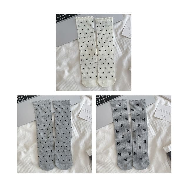 Patterned Socks / Set - Set Of 3 Pairs - Dots & Dots & Bow