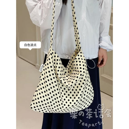 Patterned Tote Bag / Bag Charm / Set - Black Dot - White