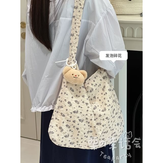 Patterned Tote Bag / Bag Charm / Set - With Bear Head Charm