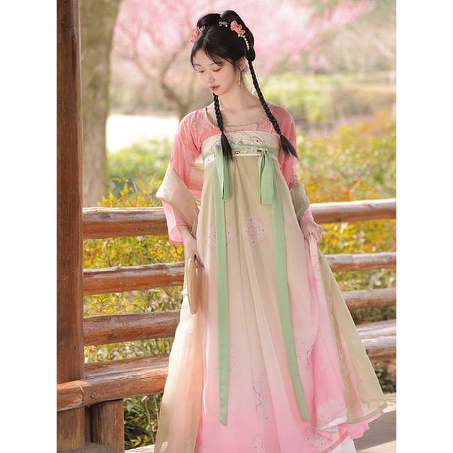 Patterned Traditional Chinese Costume Set - Set - Pink / S