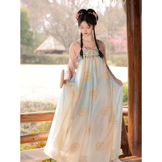 Patterned Traditional Chinese Costume Set - Set - Yellow / S