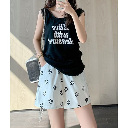 Paw Print High Waist Wide Leg Shorts