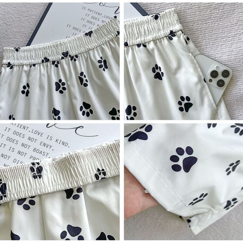 Paw Print High Waist Wide Leg Shorts