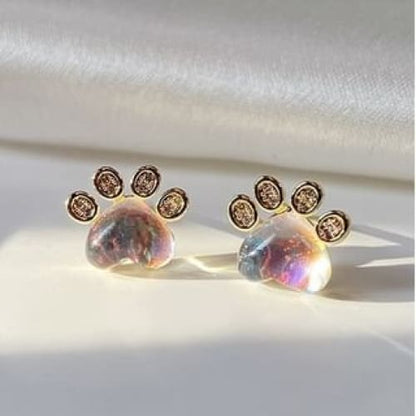 Paw Rhinestone Gemstone Ear Stud - 1 Pair - Gold / One Size