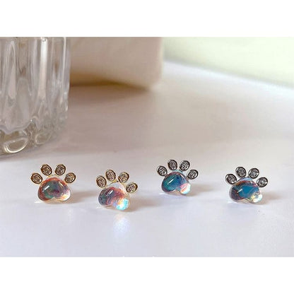 Paw Rhinestone Gemstone Ear Stud