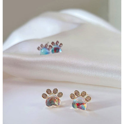 Paw Rhinestone Gemstone Ear Stud