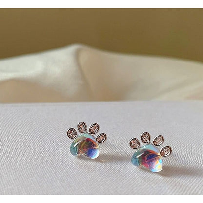 Paw Rhinestone Gemstone Ear Stud