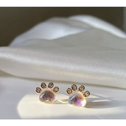 Paw Rhinestone Gemstone Ear Stud