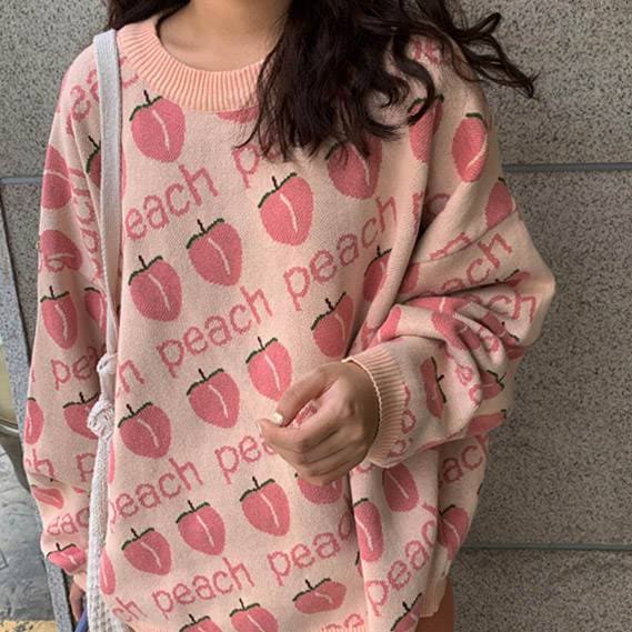 Peach Knit Sweater - Free Size / Pink - Sweaters