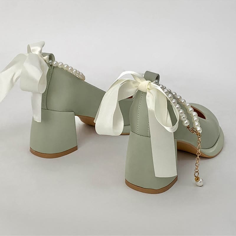 Pearl Buckle Thick Heel Mary Jane Shoes