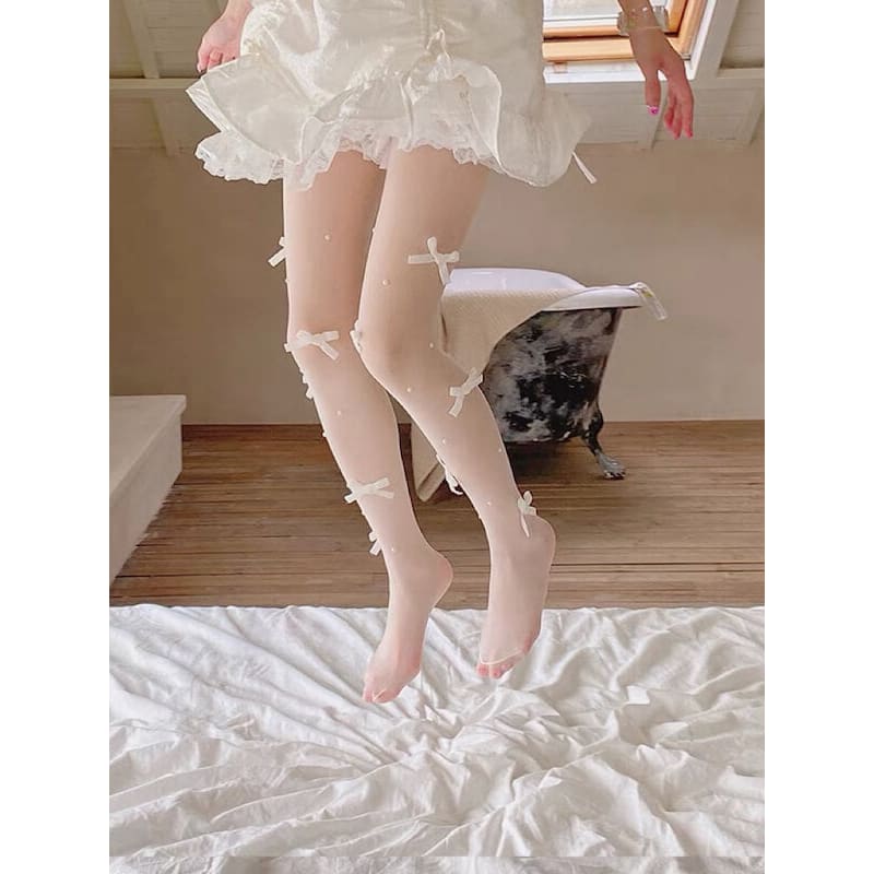 Pearl Lolita Bow Tights - Tights
