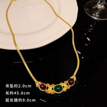 Pendant Alloy Choker (Various Designs) - G3364 - Gold & Red