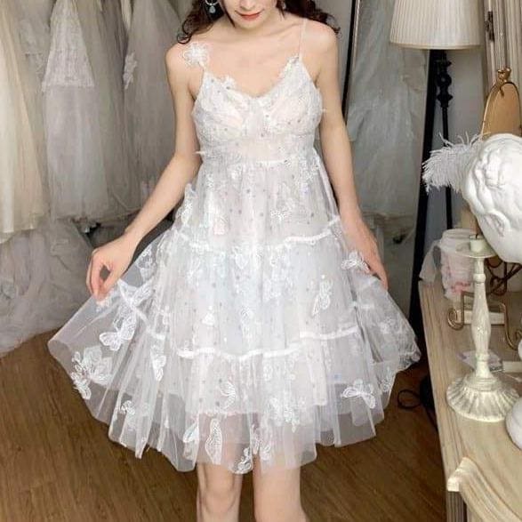 Perfect Summer Cute White Mesh Butterfly Dress MM1888