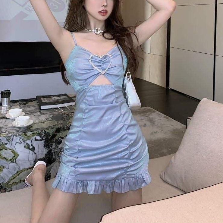 Perfect Summer Sweet Fashion Blue Sleeveles Ruffles Mini