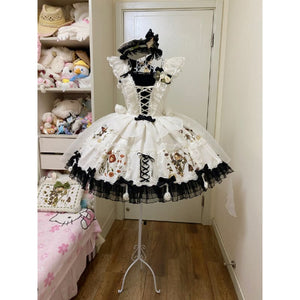 Perfect White Black Flowers Lovely Lolita Dress ON816 -
