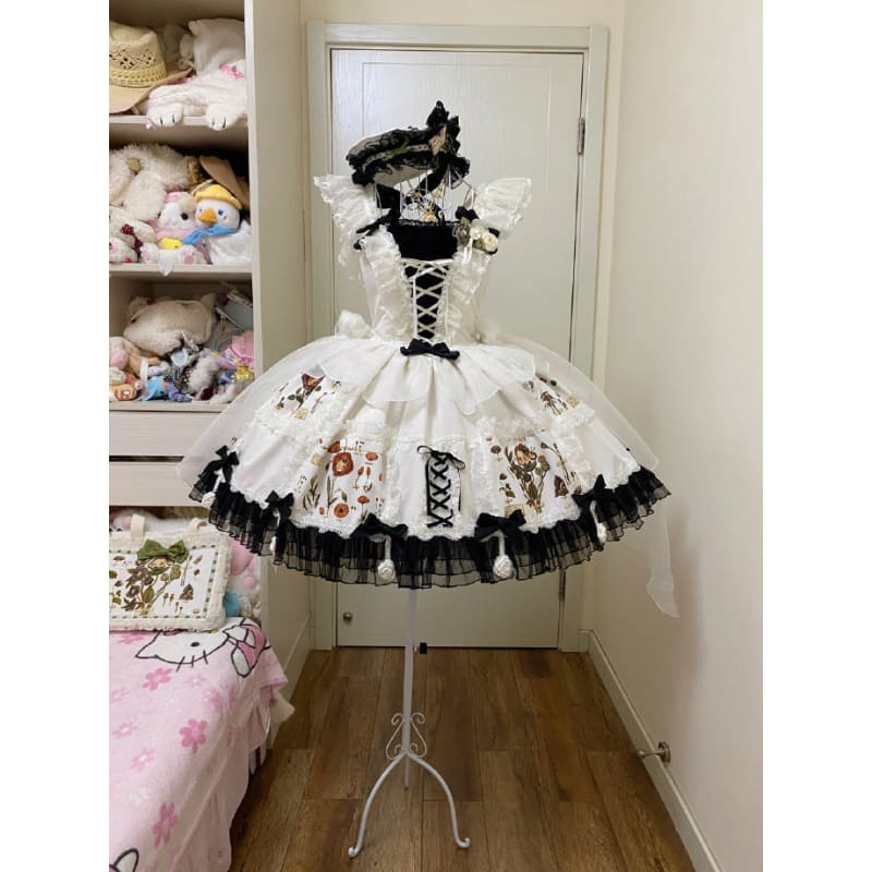 Perfect White Black Flowers Lovely Lolita Dress ON816 -