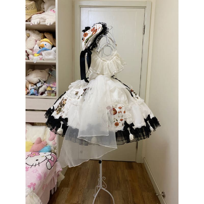 Perfect White Black Flowers Lovely Lolita Dress ON816 -