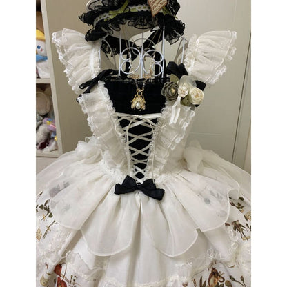 Perfect White Black Flowers Lovely Lolita Dress ON816 -