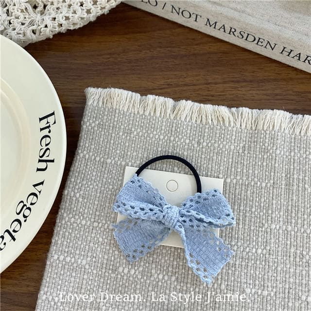 Perforated Plain Bow Hair Clip / Hair Tie - Hair Tie - Blue