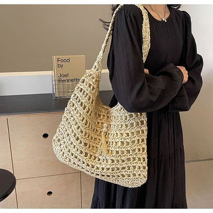 Perforated Tasseled Plain Tote Bag