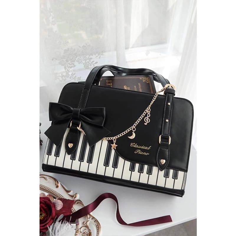 Piano Waltz Bowknot Handbag - One-Size / Black